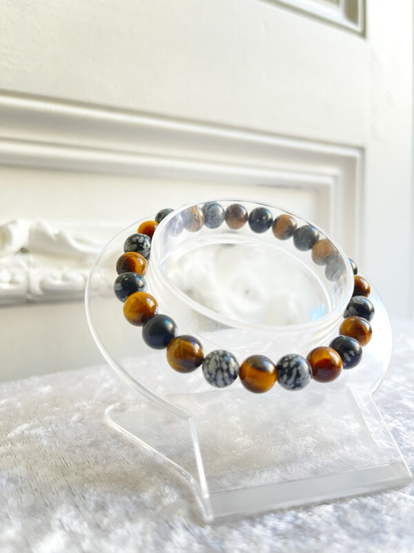 Bracelet Œil de tigre-Obsidienne neige